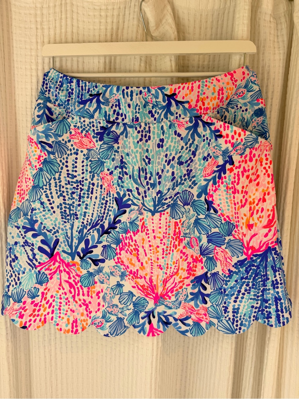 Lilly Pulitzer Neon Coral & Ocean Blue Scalloped Mini Skirt